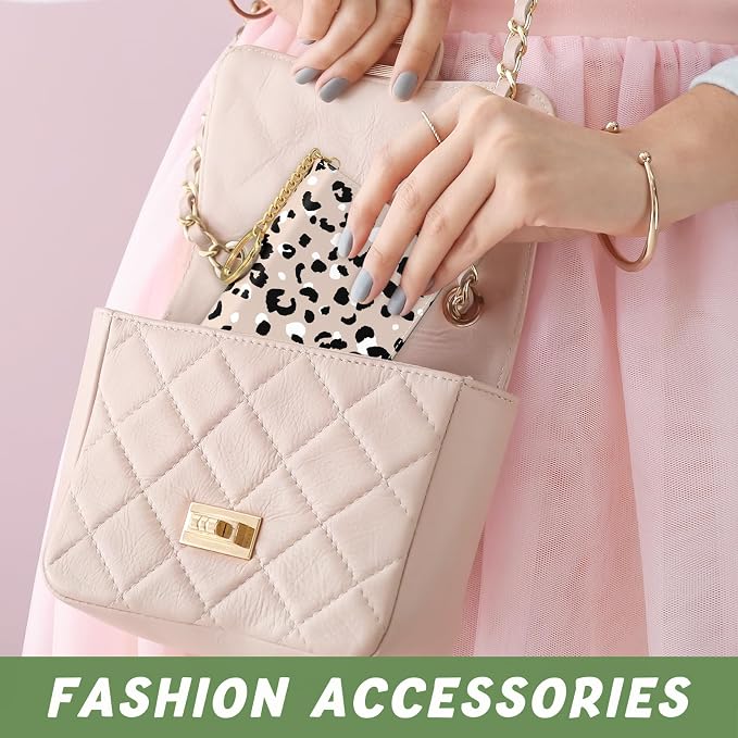 Aiawoxc Credit Card Holder, Small RFID Wallet Slim Leather Card Organizer Case with Zipper and Keychain, Beige Leopard Print