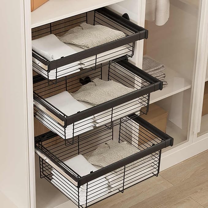 Adjustable Width Pull-Out Clothing Storage Basket,Pull Out Drawer Organizer Containers Storage Bin,for Home Office Bedroom Laundry Room(Color2,456x(920-970) x272mm)