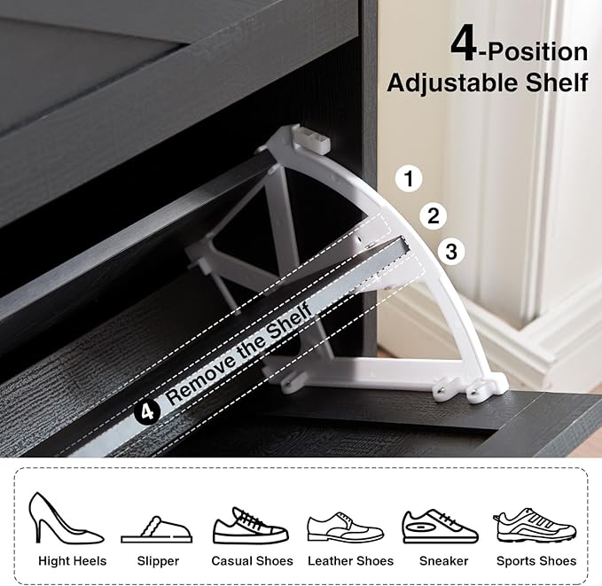 Barnyatoh Shoe Storage Cabinet,Farmhouse Shoe Organizer with 4 Flip Drawers & Barn Door Design,Freestanding Hidden Slim Narrow Shoe Rack Cabinet for Entryway,Foyer,Hallway,Black