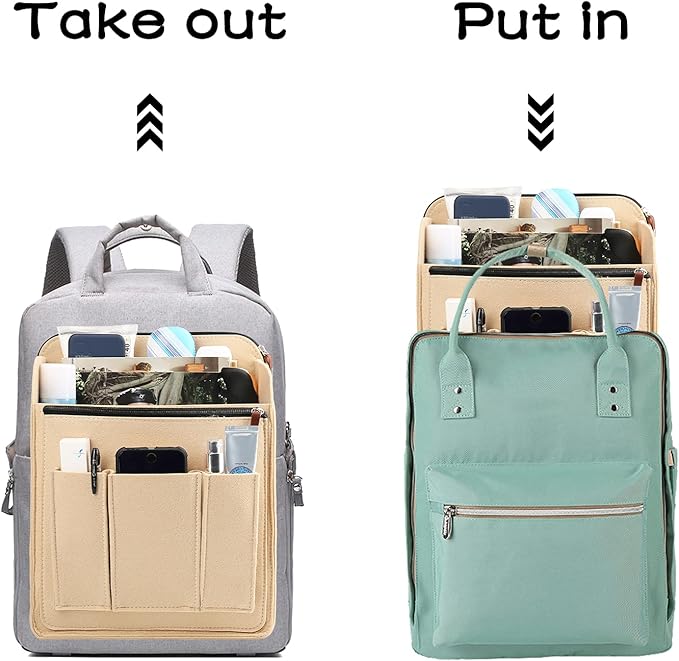 Surblue Felt Backpack Organizer Insert for Travel Rucksack and Daypack, Bag Insert Liner Pocket with Zipper, Large Capacity Divider Foldable Shoulder Bag Organizer for Men and Women, (Beige, XL)