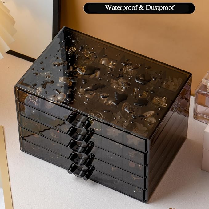 SPAKOWN Earring Organizer Acrylic Jewelry Holder Organizer with 5 Drawers | Stackable Earring Storage Case Jewelry Boxes for Women (Gray)