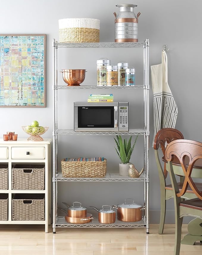 Xcity Storage Shelves, 5 Tier Heavy Duty Metal Shelving Unit, 2000 LBS Adjustable Steel Wire Shelf for Commercial, Pantry, Kitchen, Garage, 14" D x 36" W x 72" H, Chrome