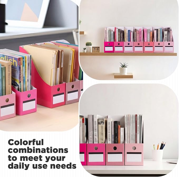 Jutom 48 Sets Cardboard Magazine Holders with Labels for Office,Pink