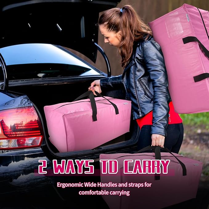 6-Pack Moving Bags,Heavy Duty Large Storage Bags with Zippers & Backpack Straps,Space Saver Bags are Packing Supplies for Moving & Travel,Alternative to Moving Boxes(Pink)
