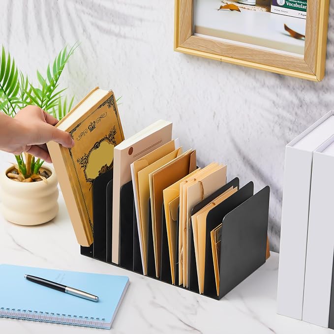Suzile Metal Desk File Organizer 10 Compartments Metal Desktop Organizer File Sorter Office Organization File Holder for Home Classroom, Vertical File Organizer, 10.63 L X 5.79 W X 5.41 H
