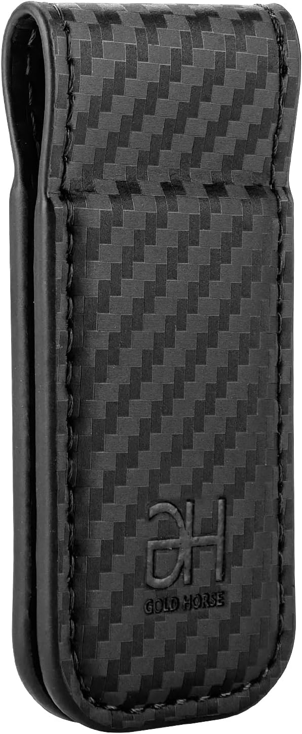GH GOLD HORSE Slim Magnetic Money Clip Genuine Leather Business Card Holder for Men (CB-Black)