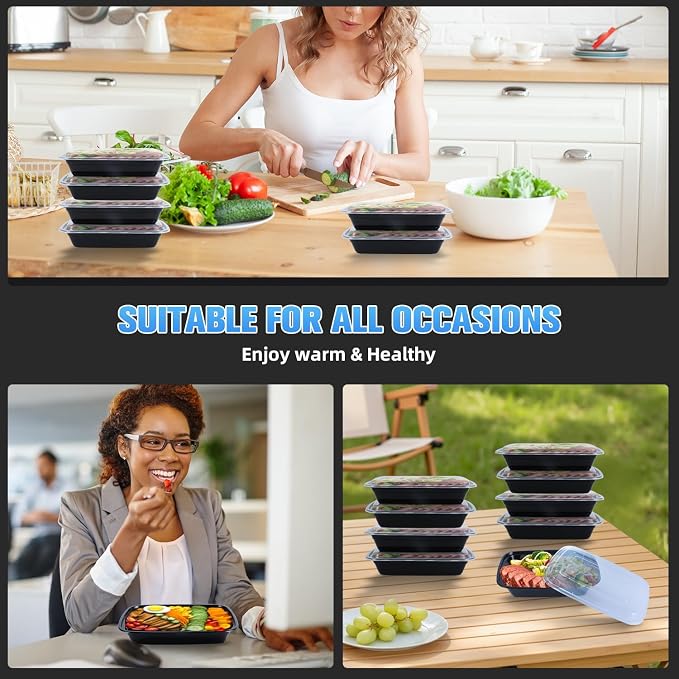28oz Rectangle Meal Prep Containers with Lids, 50 Pack | BPA-Free Leakproof Reusable Plastic Food Storage, Microwave Safe Stackable Takeout Boxes for Hot Food