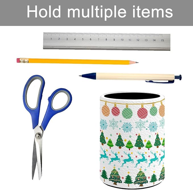 Christmas Pen Holder Pencil Cup for Desk Organizer | Cute Makeup Brush Holder PU Multifunctional Office Suppliesfor Decor Home Classroom School