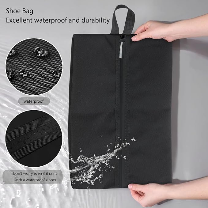 Shoe Bag for Travel, Waterproof Extra Large Shoe Storage Organizer with Handle, Multi-Functional Odor-Resistant Shoe Pouch for Gym, Soccer, Golf, Tennis Soccer Cleats Bag 16.5 x 9.8 Inches (Black)