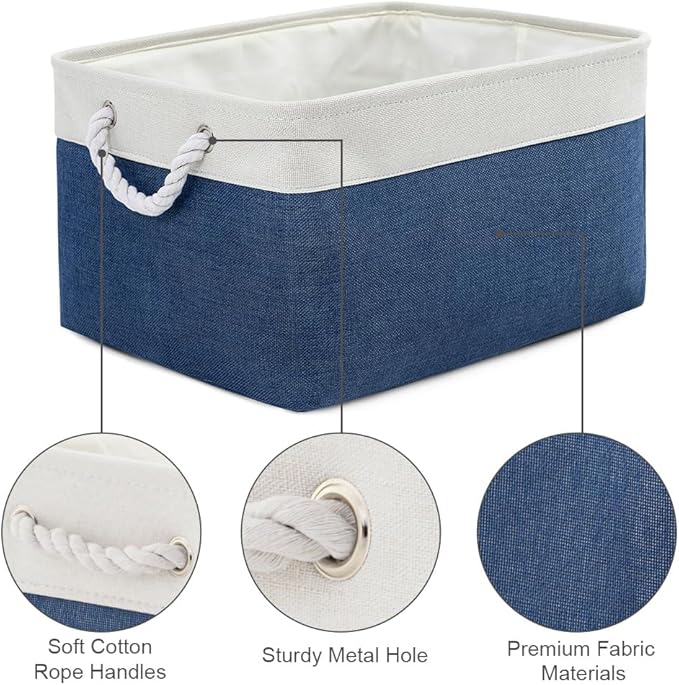 TheWarmHome Organization and Storage Basket for Organizing - X Large 3 Pack 17.7L×13.8W×9.8H in Collapsible Storage Bin for Shelves, Basket for Gifts Empty Toys Organizer Gift (White & Jean Blus)