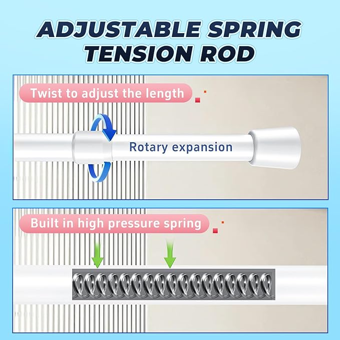 2 Pack White Tension Rods, 33"-59" Adjustable Shower Curtain Rods, Heavy Duty No Drilling Rod, 11lbs Max Load, 1.2" End Cap, 19/22mm Tube, Metal, for Bathroom, Window, Bedroom, Doorway, Closet