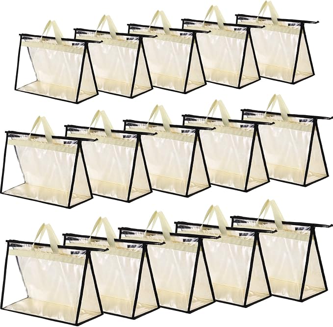 15 Packs Purse Storage Dust Bags for Handbags Clear Handbag Storage Purse Protector Bag Organizers for Handbags Cover Hanging Closet Organizer with Zipper and Handles, 3 Sizes