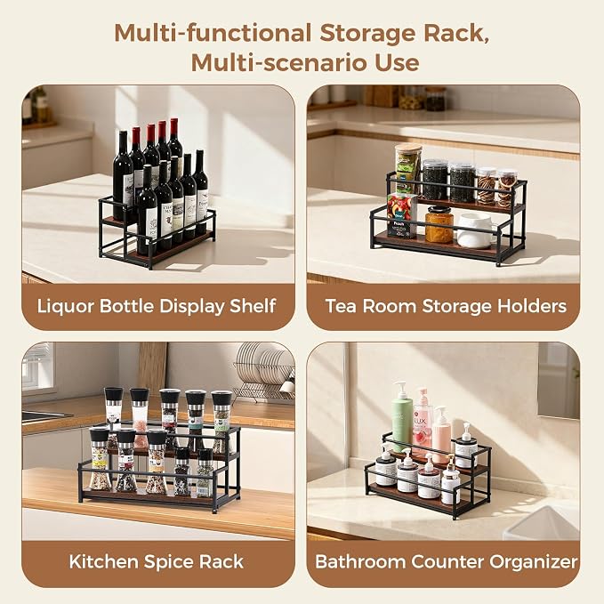 Coffee Syrup Rack Organizer, 2 Tier 10 Bottles Holder Stand for Bar | Coffee Syrup Liquor Bottle Display Shelf Bar Shelf Stand Countertop Rack for Syrup, Wine, Spice