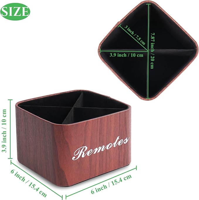 Square Leather Art Supply Organizer,Remote Control Holder with Removable Dividers,360°Rotatable Pencil Holders,4 Compartments Organizer for Office Supplies Storage Box(1-Light Brown)