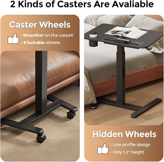 28" Mobile Standing Desk with Drawer, Portable Laptop Desk | Rolling Desk with Cup Holder & Hooks, Height Adjustable Computer Cart on Wheels for Classroom, Study Desk with Storage, Black