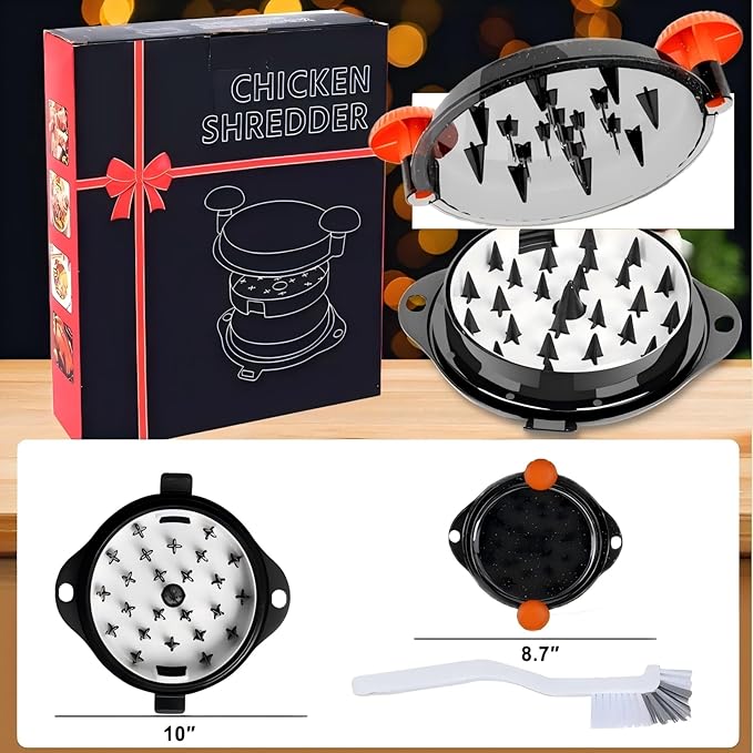 Chicken Shredder Tool Twist Pro - Large Meat Shredder for Chicken Breast, Pulled Pork, Beef with Upgraded Stainless Steel Spikes Wall Mounted Design BPA-Free Kitchen Essentials Gadgets (Orange/Black)