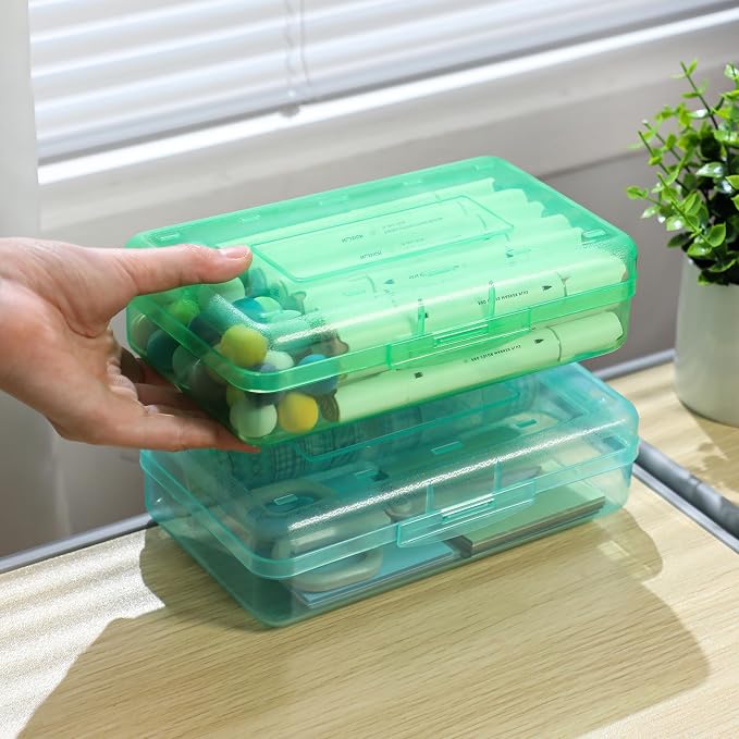 Blulu 6 Pack Large Plastic Pencil Case Clear Pencil Boxes Bulk Hard Crayon Box Storage with Lid Snap 8.1 x 4.7 x 2.2 Inch Closure Painting Marker Organizer Large Capacity Back to Supplies Multicolor