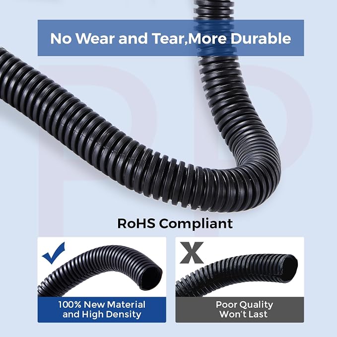 Wire Loom 1/2 inch 33ft, Split Loom Cord Protectors from Pets | Wire Protector Tubing, Flexible Wire Conduit, Electrical Cord Cover for Automotive, Black