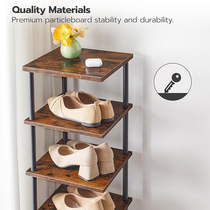 HOOBRO Vertical Shoe Rack, 8-Tier Narrow Shoe Shelf, Shoe Storage Organizer for Small Space, 11" L x 11" W x 53" H, Closet, Entryway, Hallway, Bedroom, Rustic Brown and Black BF22XJ01