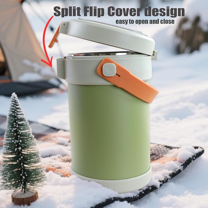 67 oz Audult Hot Food Thermo, Insulated Food Container,2L 3 Layer Insulated Lunch Box Kit Stainless Steel Vacuum Soup Food Thermo Stackable Hot Food Jar Bento Box for Men, Women-Green