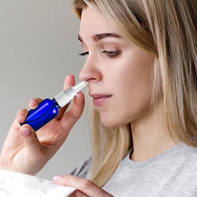 100 Pcs Nasal Spray Bottle, 1OZ/30ML Glass Bule Empty Nasal Spray Bottles Refillable with 20 Funnels and 20 Labels