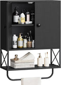 MAHANCRIS Bathroom Wall Cabinet with 2 Door and Adjustable Shelf, Farmhouse Medicine Cabinet with Towel Rack, 3-Tier Wall Mounted Storage Cabinet Over The Toilet for Bathroom, 18.9" L, Black