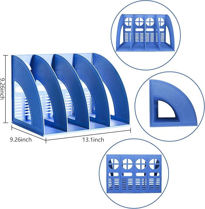 Marte Vanci Magazine File Holder Vertical PP Folder Book Desktop Organizer Plastic Storage Sturdy Vertical 4 Section Folder (Blue)