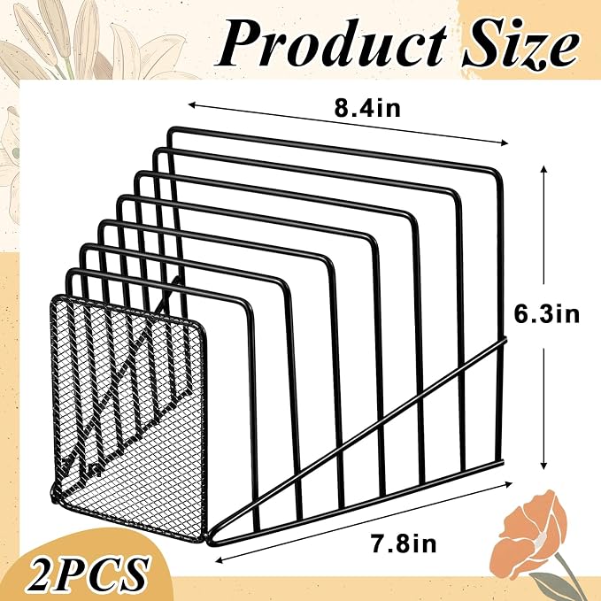 2 Pcs 7 Section Wire File Organizer for Desk, Metal Mesh Incline File Holder, Letter & Magazine Folder Rack, Desktop Paper Sorter for Home Office Back to School (Black)