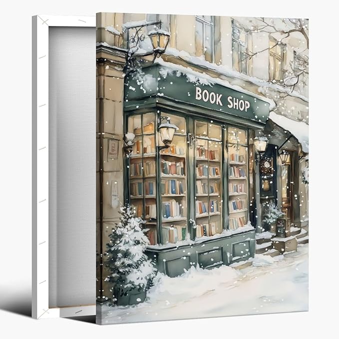 Winter Book Shop New York Book Lover Art Aesthetic Poster Canvas Wall Art Decoration Living Room Home Decor Bedroom Decoration Poster Framed8x12inch