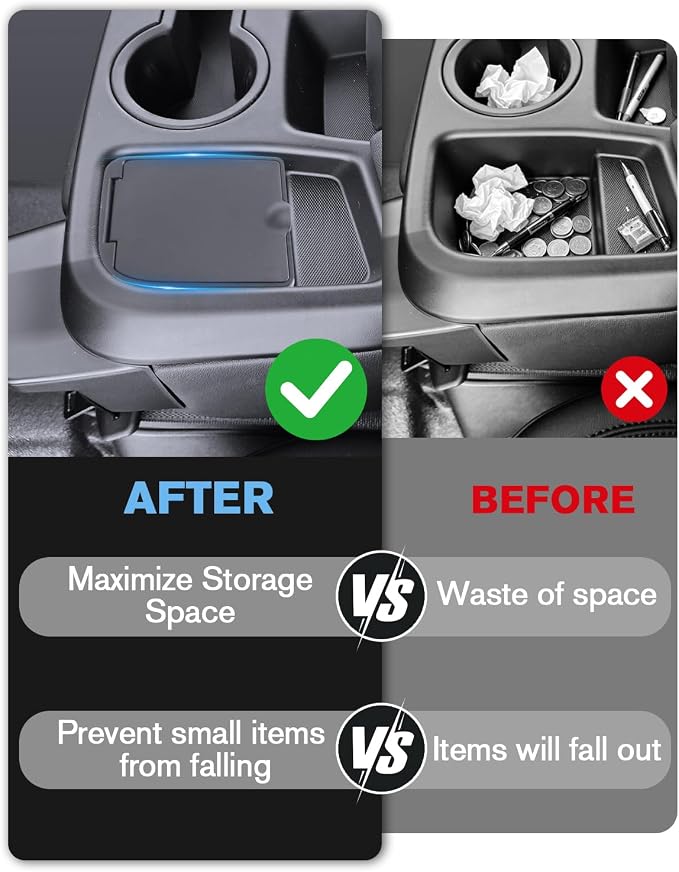 For Center Console Organizer Tray Coin Box Non-Dropping Design Compatible with 2019-2026 Chevy Silverado 1500& 2020-2026 Silverado 2500HD 3500HD (Split-Bench Folding Seat) ABS Materials
