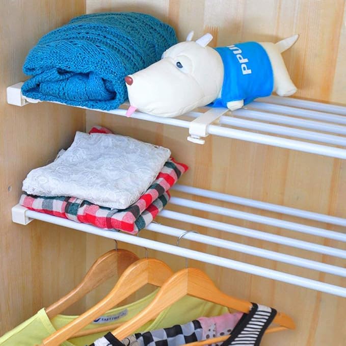 Adjustable Shelf Organizer Expandable Closet Shelf and Rod with No Drilling for Wardrobe Cupboard Kitchen Bookcase (15" - 23.6")