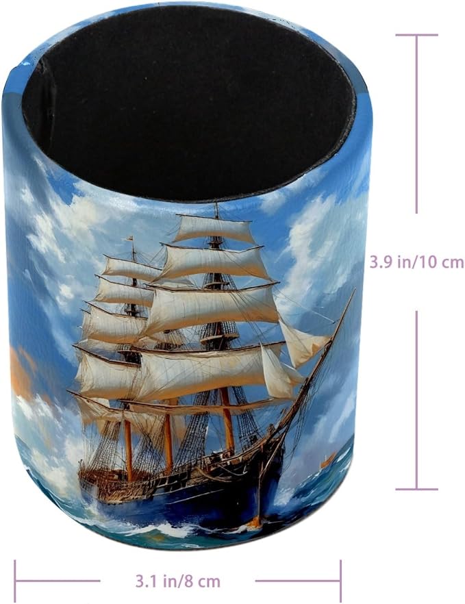 Sea Sailboat Pen Holder Pencil Organizer for Desk, 3.1” x 3.1” x 3.9” Pencil Cup Office Supplies, Large Capacity Cute Pen and Makeup Brush Holder for Home, School, Desktop