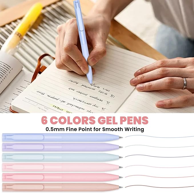 50 PCS Aesthetic School Supplies with Cute Pen Case,12 Pastel Highlighters,5 Black Ink Gel Pens, 12 Mechanical Pencils Set 0.5 & 0.7 mm 6 Color Gel Pens for Students Stationary College Essentials