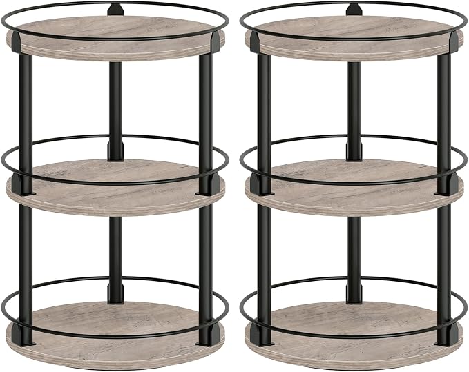 YATINEY Spice Rack, Set of 2 Lazy Susan Organizer, 3-Tier Turntable Organizer, Rotating Spice Rack Organizer For Cabinet, Compact and Versatile, Greige and Black SR23L2BG