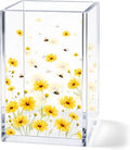 Sunflower Acrylic Pen Holder Cup, Farmhouse Aesthetic Desk Decor, Floral Pattern Pencil Holder Organizer, Office Accessories, Gift for Women