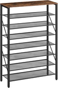 MAHANCRIS 8 Tier Shoe Rack Organizer for Closet, Holds 28-32 Pairs, Tall Metal Shoe Storage Shelf for Entryway Bedroom, Sturdy Freestanding Shoe Rack Space Saving, Large Capacity, Rustic Brown