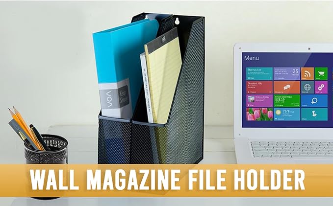 YBM HOME Steel Mesh Wall Magazine File Holder for Home & Office Organization, Serves as a Magazine Rack, Desk Organizer, Letter and Mail Bin, Holds Up to 20 Magazines - 12-Pack Silver, 1111-12