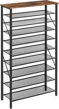 MAHANCRIS 10 Tier Shoe Rack Organizer for Closet, Holds 36-40 Pairs, Tall Metal Shoe Storage Shelf for Dorm, Entryway, Sturdy Freestanding Shoe Rack Space Saving, Large Capacity, Rustic Brown