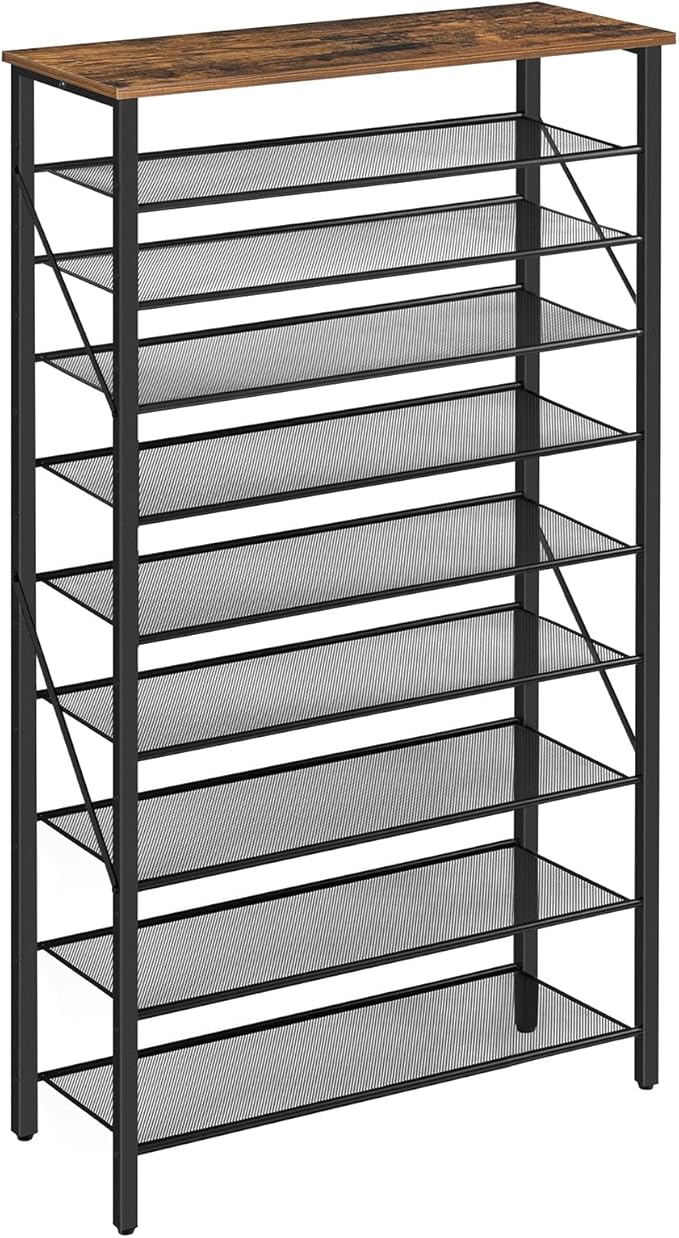MAHANCRIS 10 Tier Shoe Rack Organizer for Closet, Holds 36-40 Pairs, Tall Metal Shoe Storage Shelf for Dorm, Entryway, Sturdy Freestanding Shoe Rack Space Saving, Large Capacity, Rustic Brown