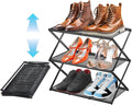 Small Shoe Rack for Entryway - 3 Tier Shoe Organizer Metal Foldable Shoes Storage Rack, Zero Tool Install, Sturdy Shoe Rack for Closet, Front Door Entrance, Living Room - Space Saving, Black