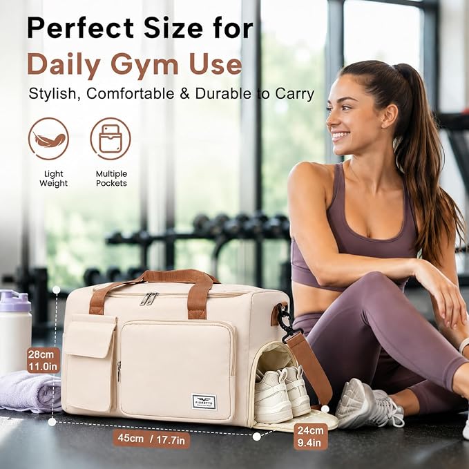 FIORETTO Women's Gym Duffle Bag with Shoes Compartment, 30L Capacity, Ideal for Travel, Gym, Sports, Duffel, Weekender