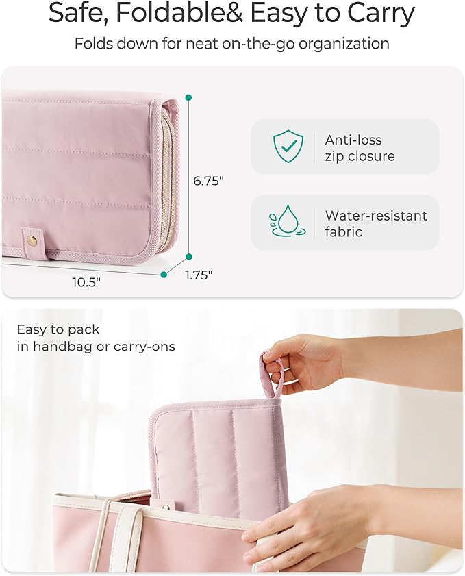 Marscamd Travel Jewelry Case Organizer, Foldable Jewelry Bag, Pink | with Zipper Jewelry Bag for Earrings, Rings, Necklaces, Bracelets, Brooches