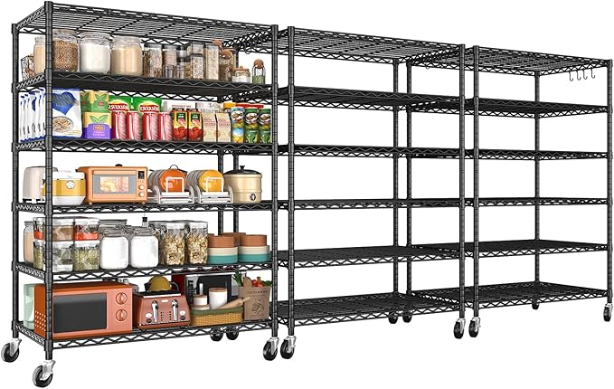 3Pack Wire Shelving 1500lbs 6 Tier Storage Shelves with Wheels NSF Certified Heavy Duty Steel Metal Shelf Adjustable Rolling Rack Kitchen Garage Closet Pantry Laundry 36''Wx18''Dx78''H