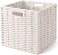 Cotton Rope Cube Storage Basket, 11 Inch Foldable Cubby Organizer Bins with Handles, Handwoven Square Basket for Organizing, Cube Closet Storage Bins for Shelves, Home Decor (White)