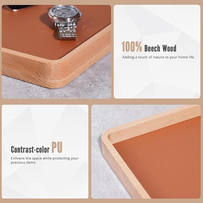 ProCase Wood Valet Tray for Men, Key Tray, Desk & Nightstand -LightBrown | Wood Catch-All EDC Tray for Nightstand Decor, Desk & Entryway, Holds Keys, Wallets, Watches, Phones & Coins