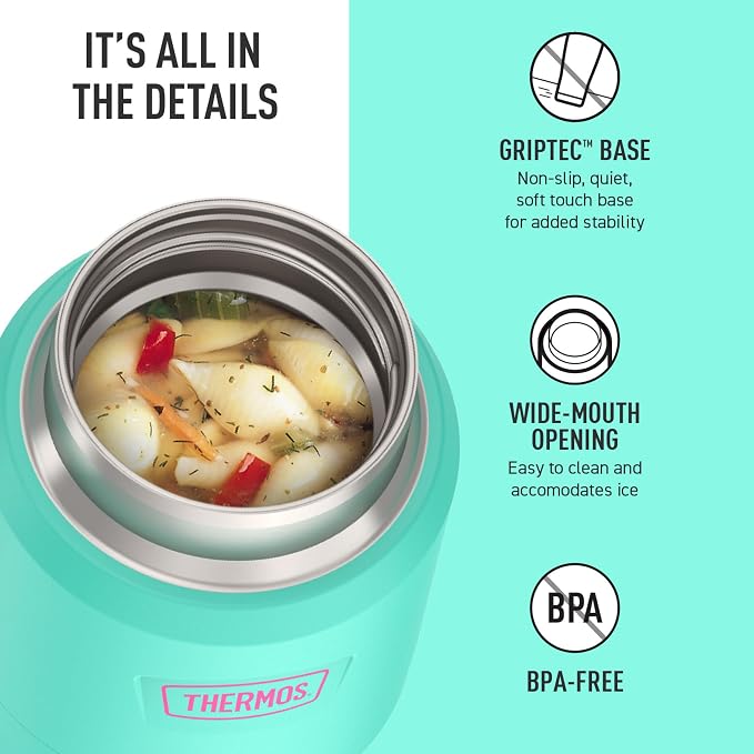 THERMOS ICON Stainless Steel Food Jar with Spoon, 12 Ounce, Teal