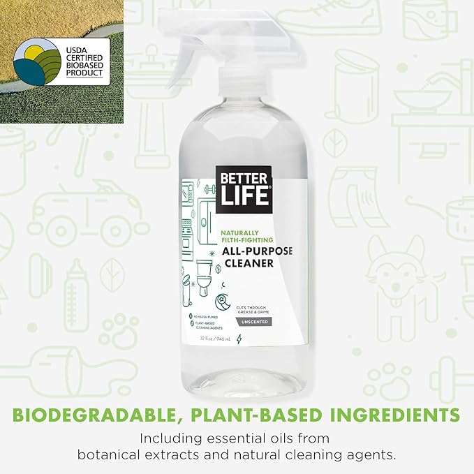 Better Life All Purpose Cleaner - Multipurpose Home and Kitchen Cleaning Spray for Glass, Countertops, Appliances, Upholstery & More - Multi-surface Spray Cleaner - 32oz (Pack of 2) Unscented