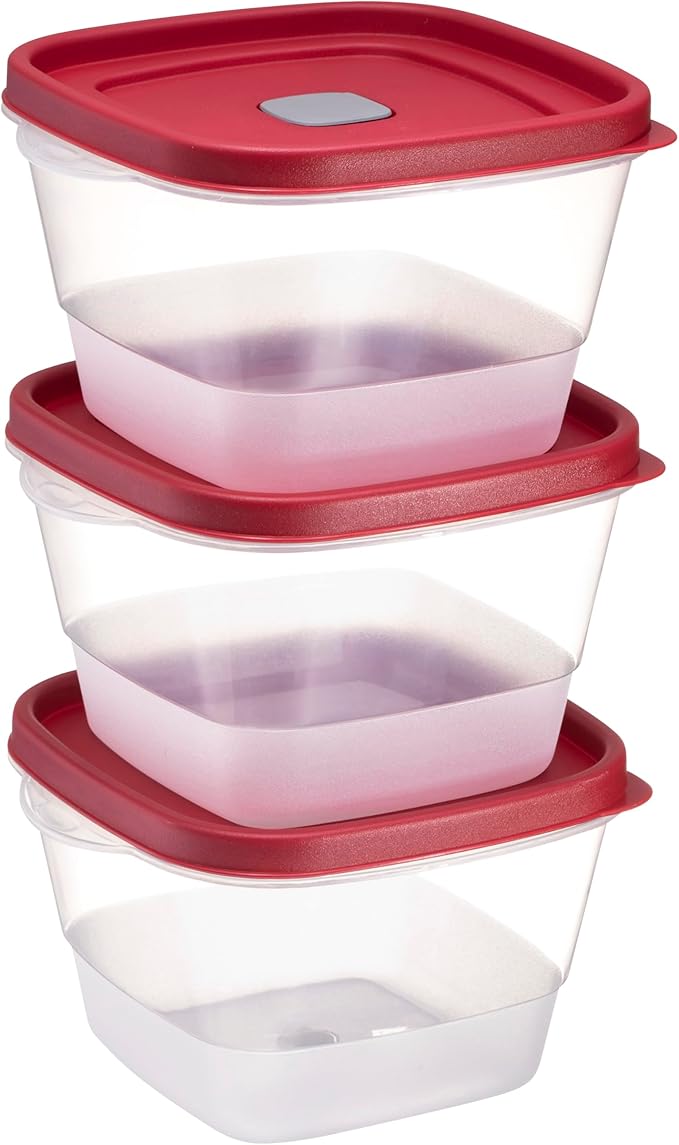 Tribello BPA-Free Plastic Food Storage Set, Red Vented Lids - Microwave, Dishwasher Safe: Perfect for Meal Prep, Leftovers, and Kitchen Organization (3 x 7-Cup)