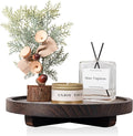 Round Decorative Tray Farmhouse Kitchen Decor Soap Dish, 8" Bark Brown | Waterproof, Lightweight, Easy Clean, Wood Riser Pedestal Stand Accessories for Office Desk, Vanity, Counter, Sink