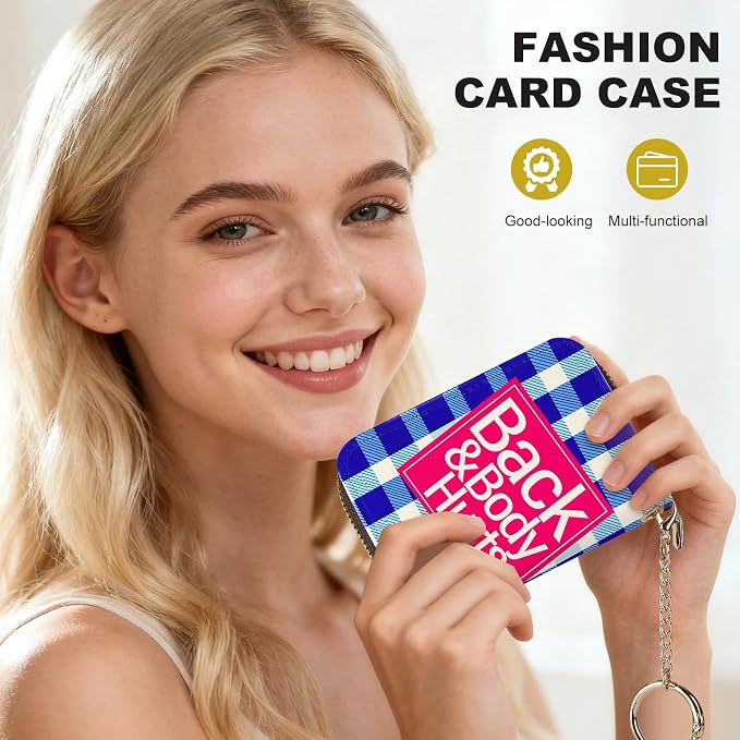 Credit Card Holder for Women,Small Rfid Wallet with Keychain Zipper,Cute PU Leather Card Case Wallet，Accordion Credit Card Wallets Gift,Blue Checkered Pattern